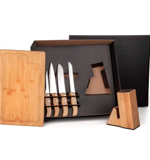 Conjunto Para Cozinha Com Cepo Em Bambu - 6 Pçs